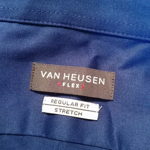 VAN HEUSEN FLEX Regular Fit Stretch Size 17 1/2 34/35 Mens Blue Dress Shirt - Picture 8 of 8
